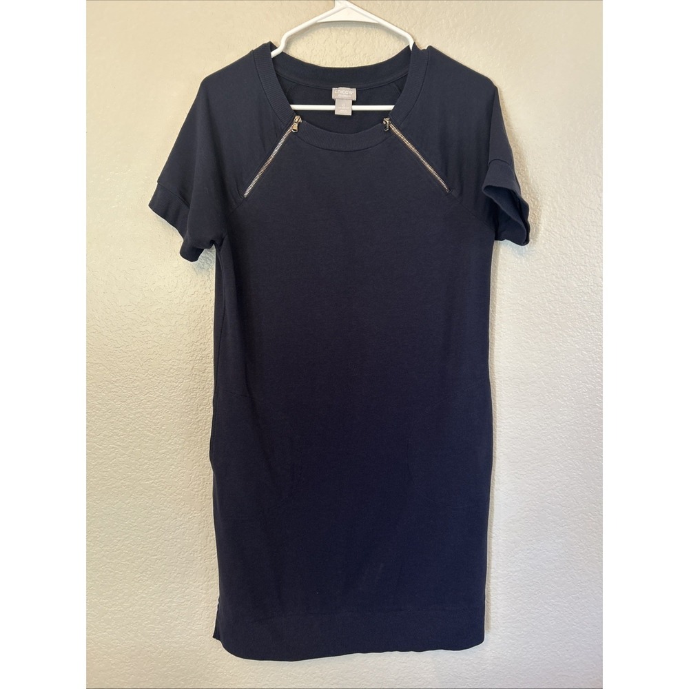 Chico's sz 0 Zenergy Zipper Accents T-Shirt Dress SS Navy Blue Womens 4-6